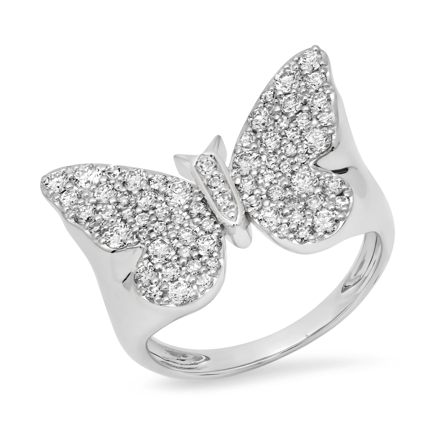 14k White Gold Diamond Butterfly Signet Ring